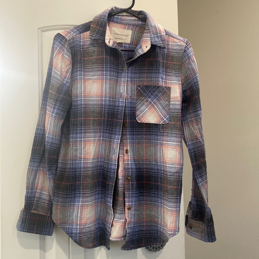 NWT Aeropostale Boyfriend Fit Plaid Button Up Shirt Sz XS
